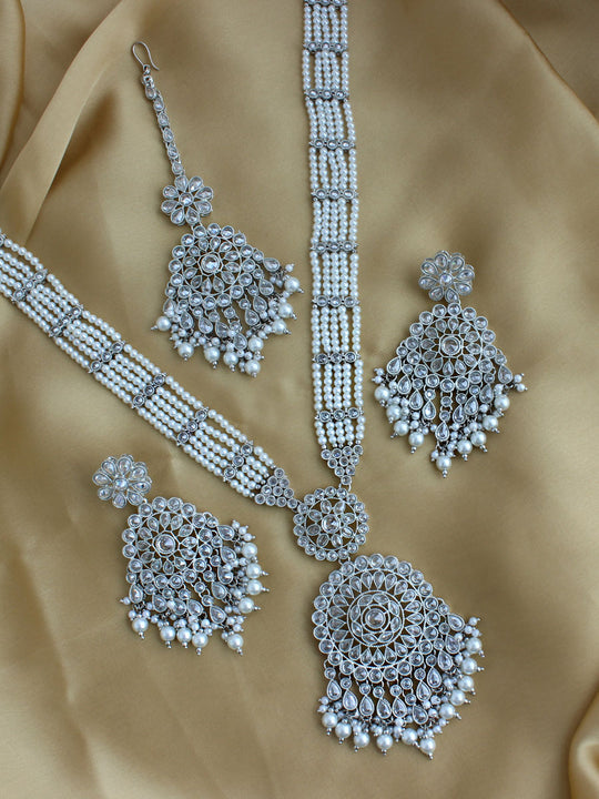 Mansha Long Necklace Set-Silver