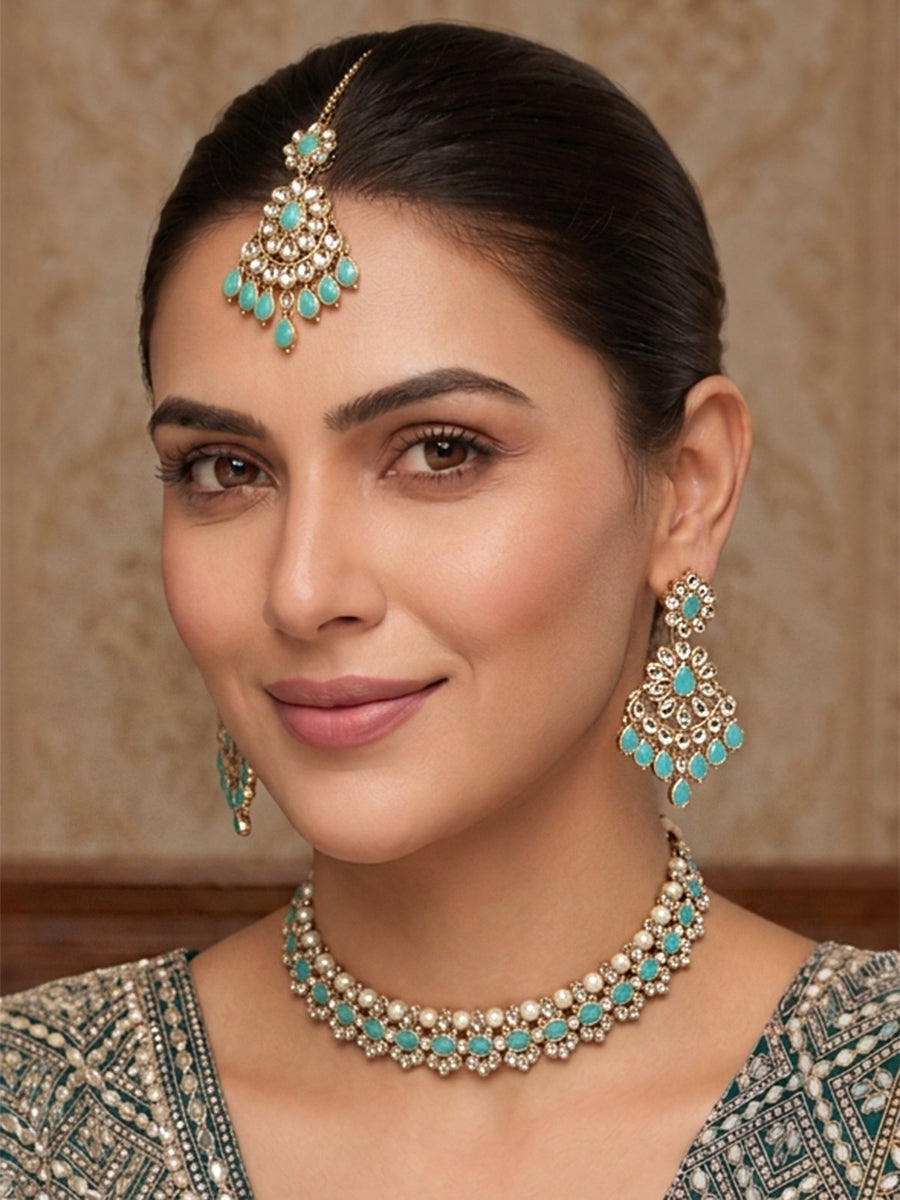 Srishti Bib Necklace Set-Rama Green
