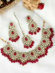 Maheen Bib Necklace Set-Hot Pink