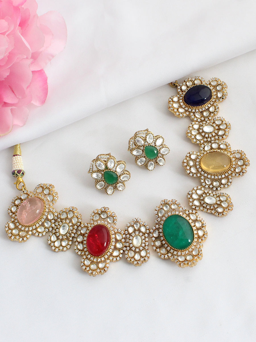 Udaipur Bib Necklace Set-Multicolor
