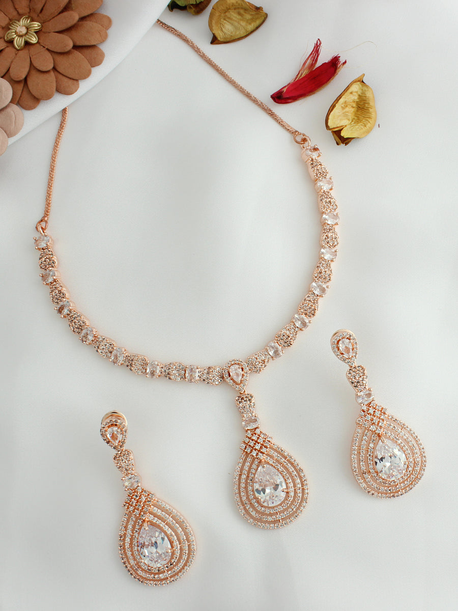 Nihika Necklace Set-Rose gold