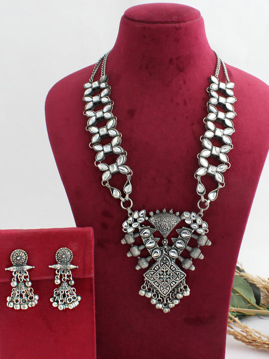 Sahiba Long Necklace Set-Antique Silver