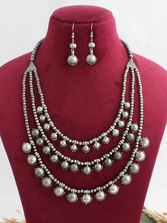 Shampa Layered Necklace Set-Antique Silver