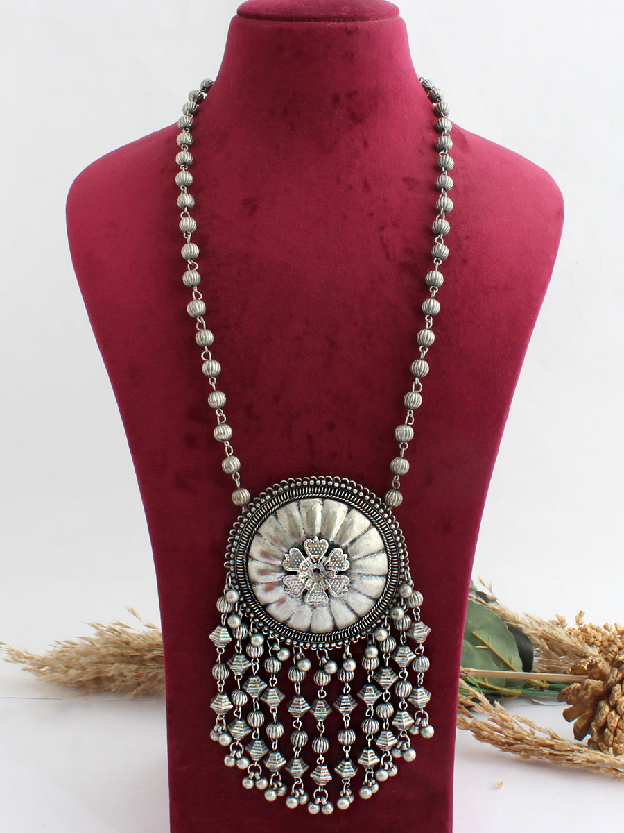 Ipshita Long Necklace-Antique Silver