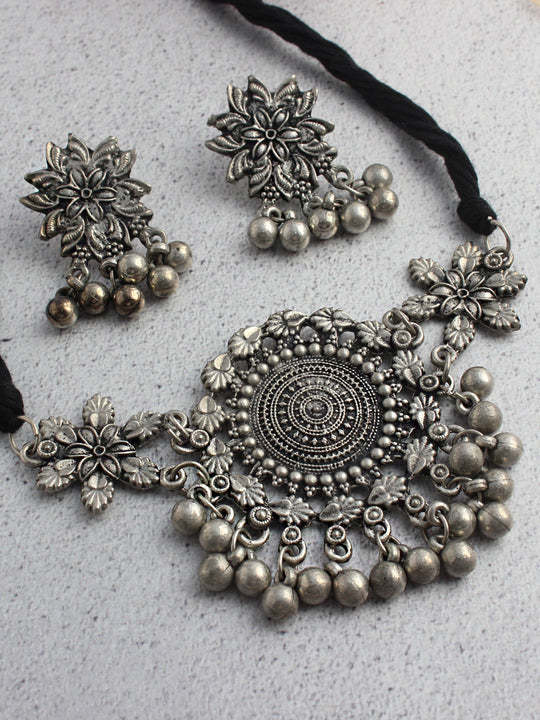 Ipshita Choker Necklace Set-Antique Silver