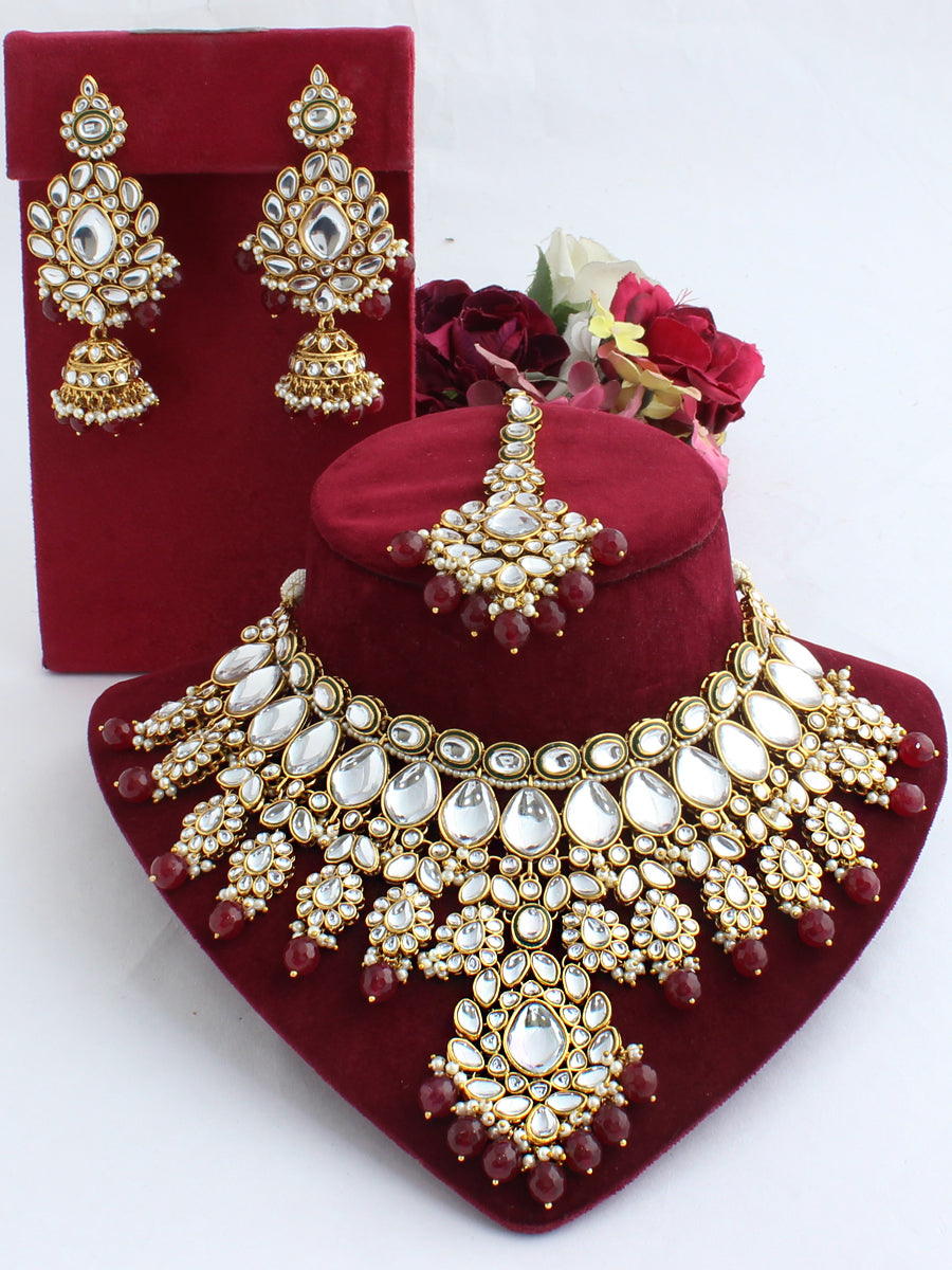 Kundan Necklace Set Maroon Bridal Set Sadhana Necklace Set
