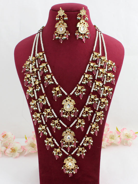 Meerakshi Layered Necklace Set-Pink