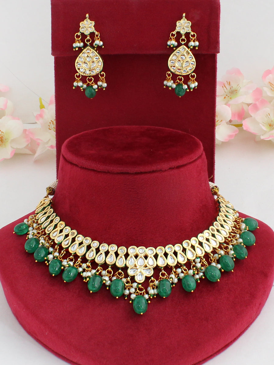 Dishani Bib Necklace Set-Green