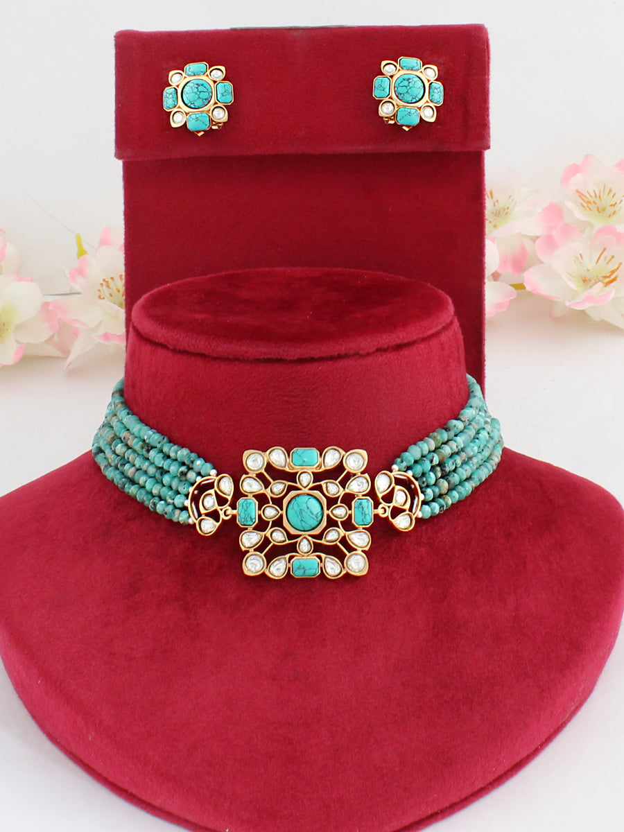 Tanvi Choker Necklace Set-Turquoise