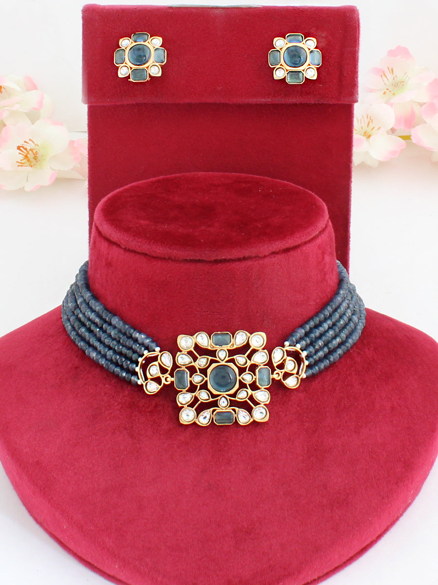 Tanvi Choker Necklace Set-Blue