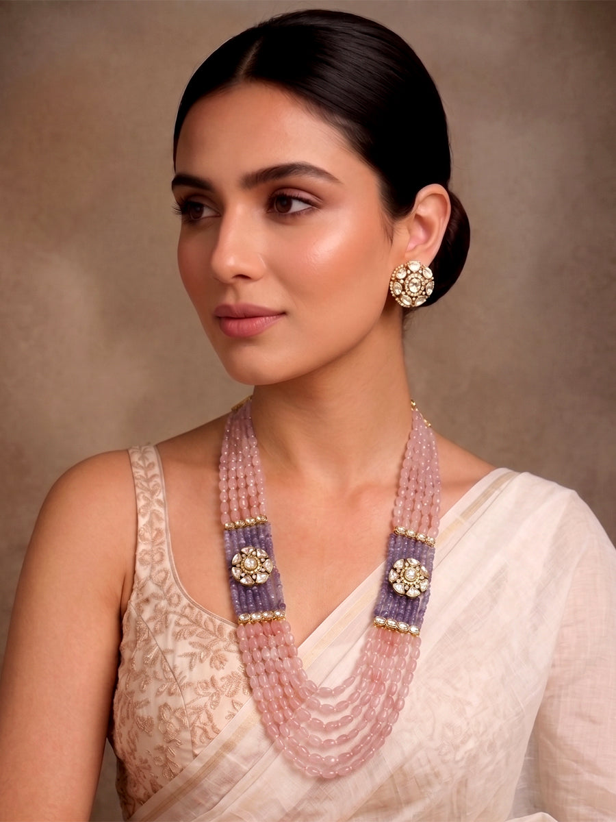 Vanika Long Necklace Set-Pastel Pink