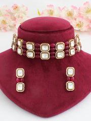 Nabhya Choker Necklace Set-Maroon