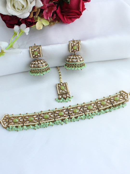 Asin Choker Necklace Set-Mint Green