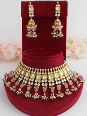 Tripti Choker Necklace Set-Pastel Pink