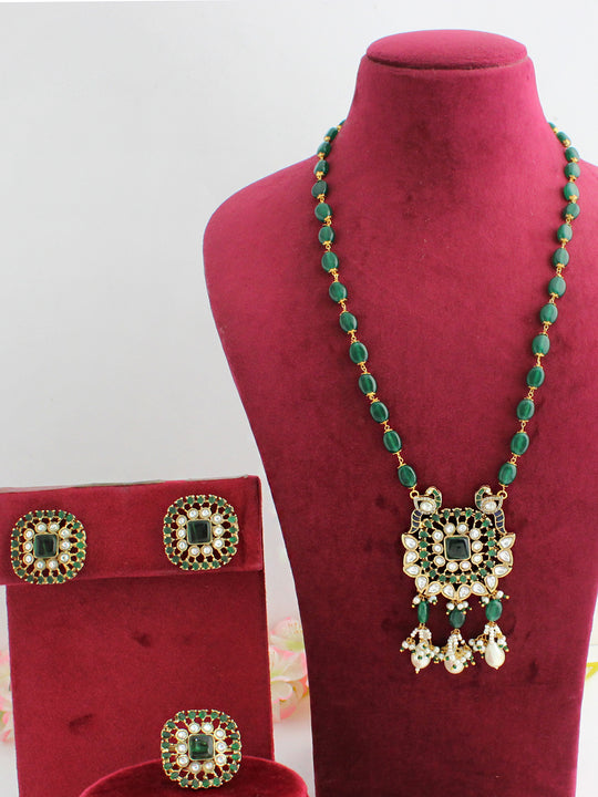 Aavya Necklace Set with Ring-Green
