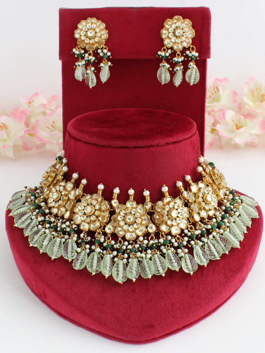 Arushka Bib Necklace Set-Mint Green