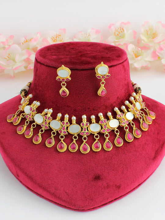 Paridhi Choker Necklace Set-Hot Pink