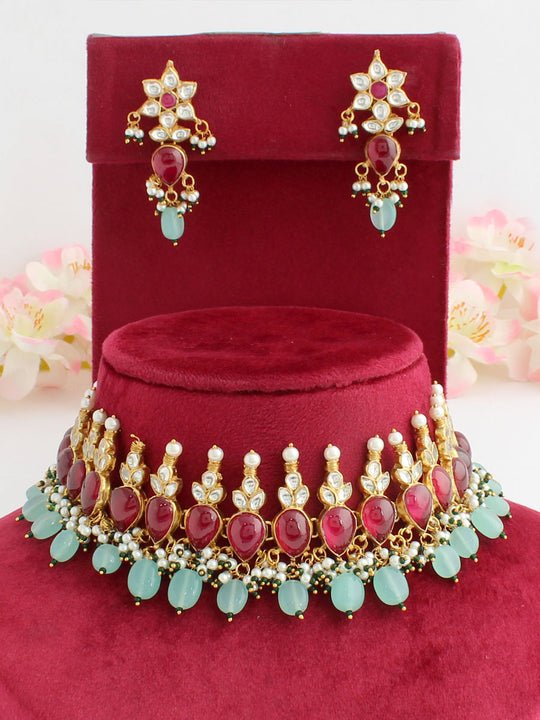 Shubhi Choker Necklace Set-Mint Green