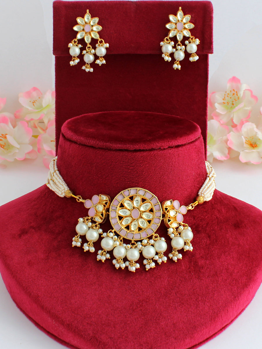 Garvita Necklace Set-Pastel Pink