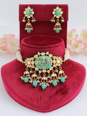 Heer Choker Necklace Set-Turquoise