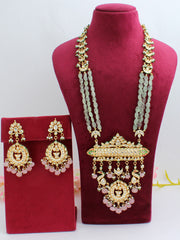 Rohini Long Necklace Set-Pastel Pink / Mint Green