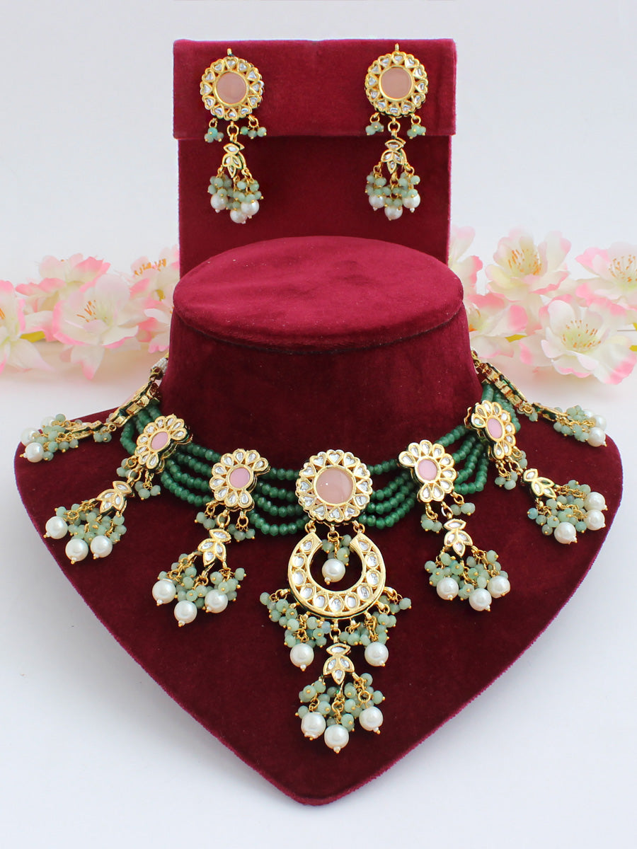 Vishali Bib Necklace Set-Green