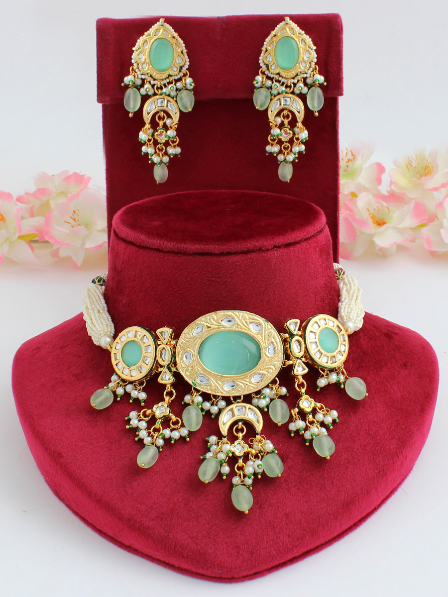Nabhya Necklace Set-Mint Green