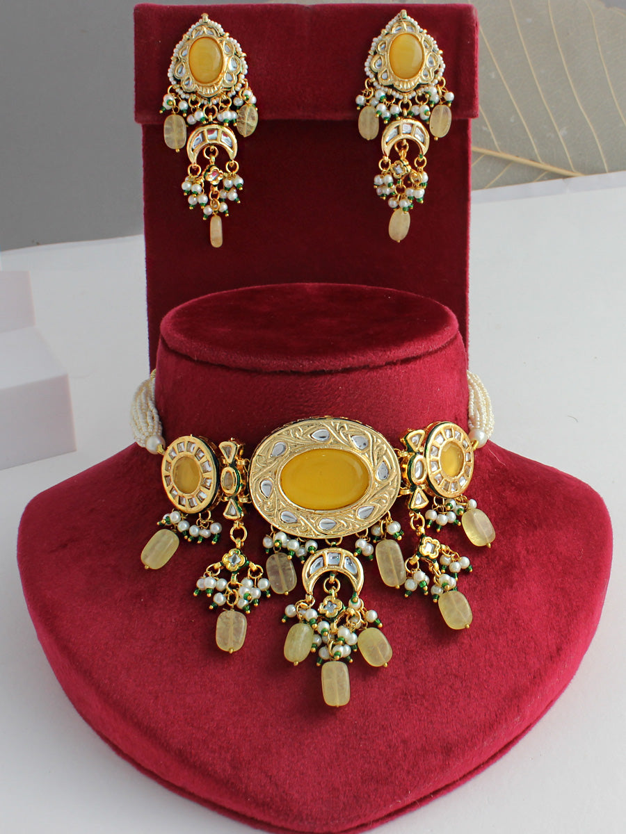 Nabhya Choker Necklace Set-Yellow