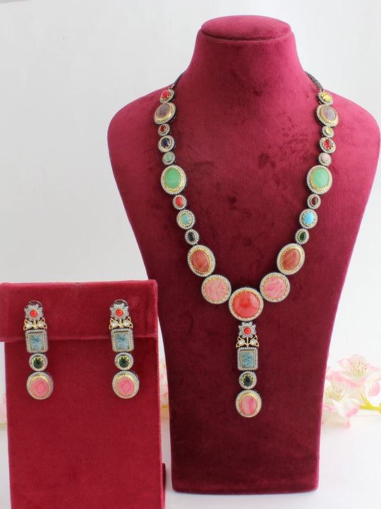 Gayatri Long Necklace Set-Multicolor