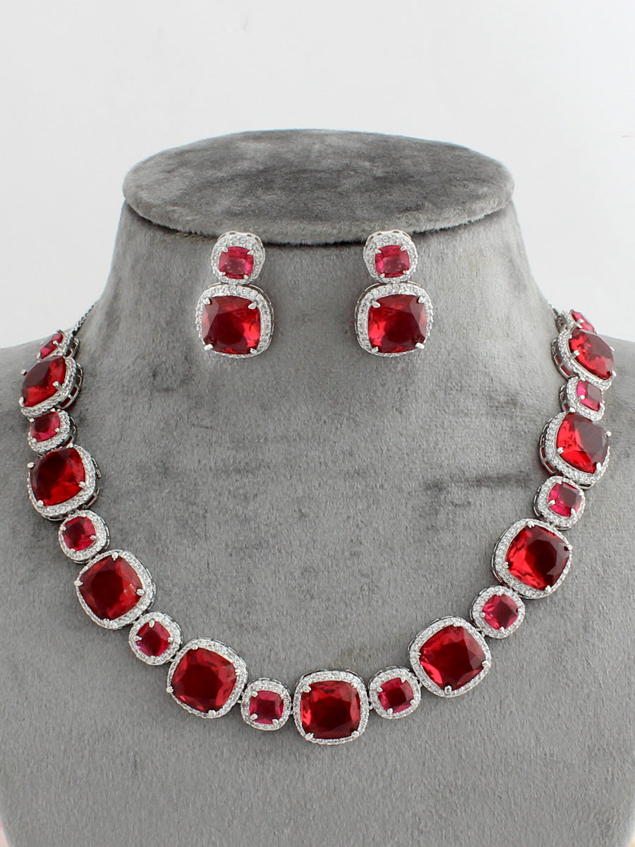 Richa Necklace Set-Ruby Pink