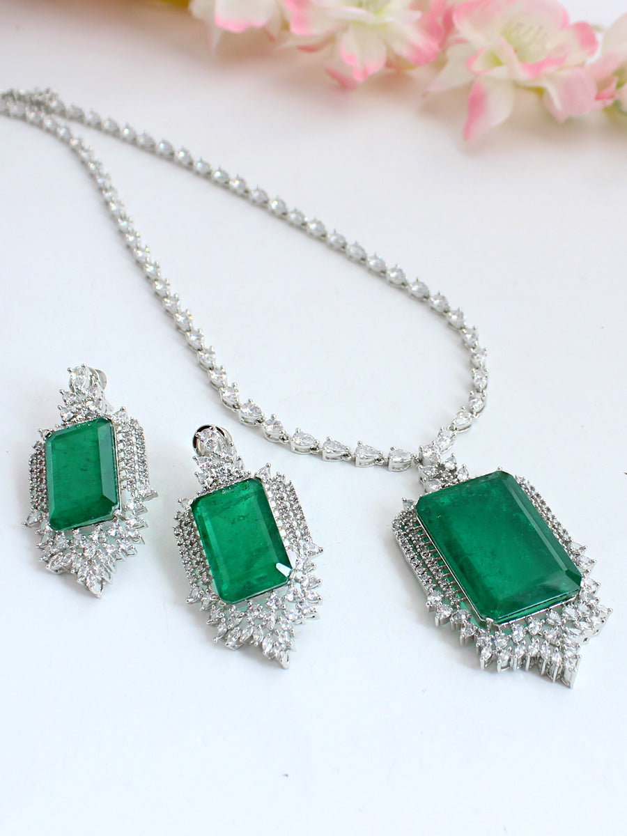 Omaira Pendant Necklace Set-Green