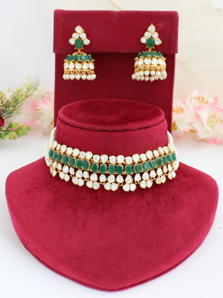 Akshata Choker Necklace Set-Green