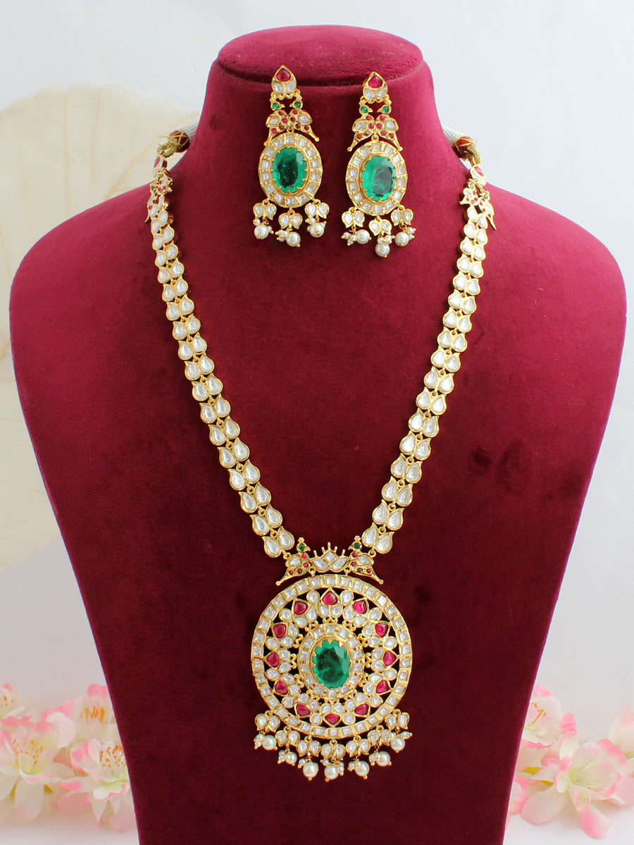 Nishika Pendant Necklace Set-Pink & Green