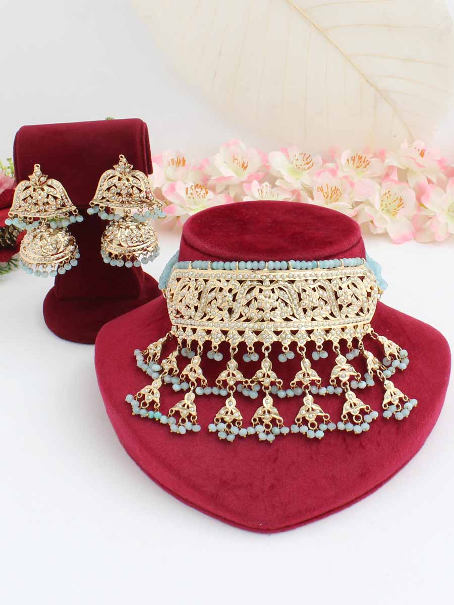 Aamna Jadu Choker Necklace Set-Pastel Blue