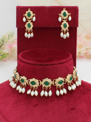 Ayeza Jadau Choker Necklace Set-Green