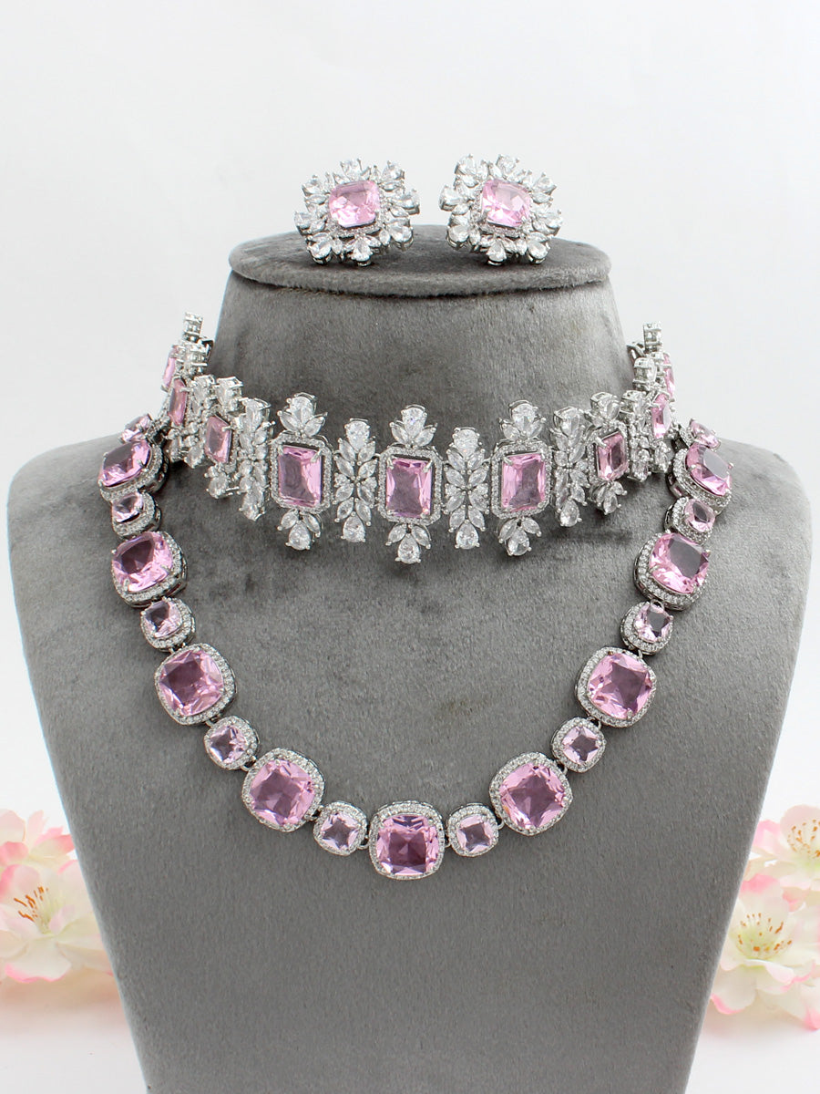Naysha Layered Necklace Set-Pink