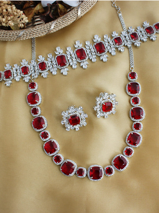 Naysha Layered Necklace Set-Maroon