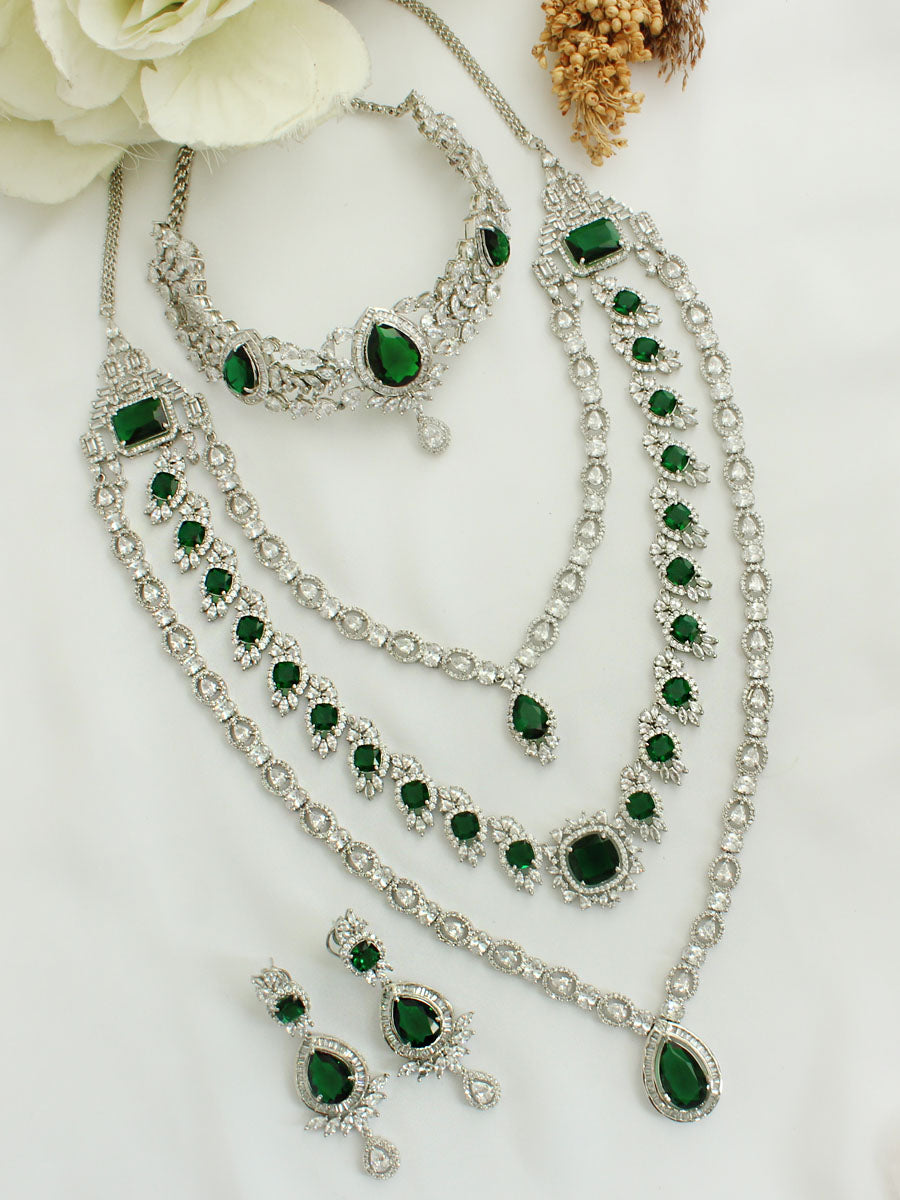 Gracy Layered Necklace Set-Green