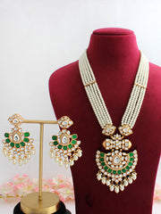 Ishani Long Necklace Set-Green