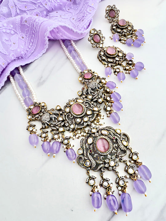 Ridhanshi Long Necklace Set-Lavender