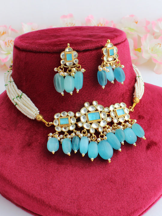 Iqra Choker Necklace Set-Turquoise
