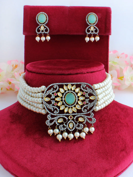 Shifa Choker Necklace Set-Mint Green