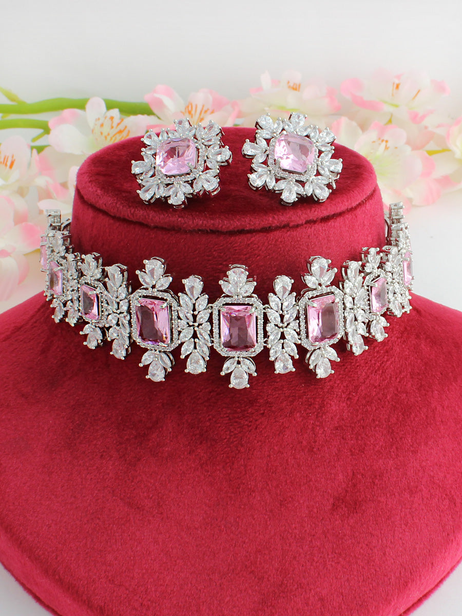 Naysha Choker Necklace Set-Pastel Pink 