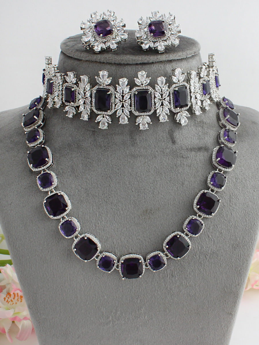 Naysha Layered Necklace Set-Purple