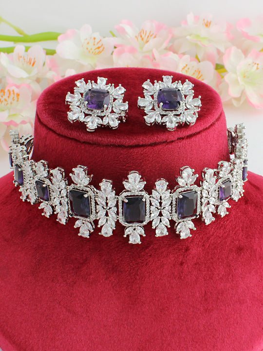 Naysha Choker Necklace Set-Purple