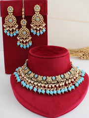 Mihira Choker Necklace Set-Turquoise