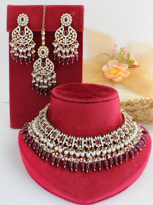 Anisha Bib Necklace Set-Purple