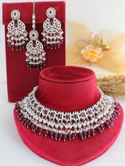 Anisha Bib Necklace Set-Purple