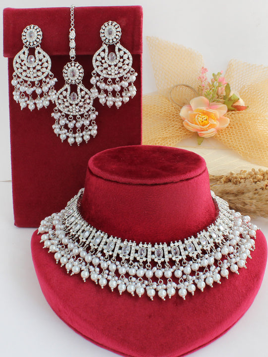 Anisha Bib Necklace Set-Silver