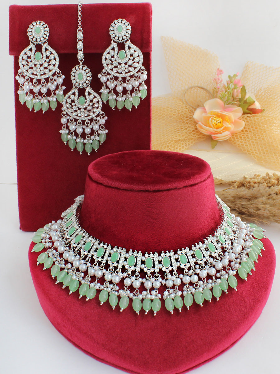 Anisha Bib Necklace Set-Mint Green